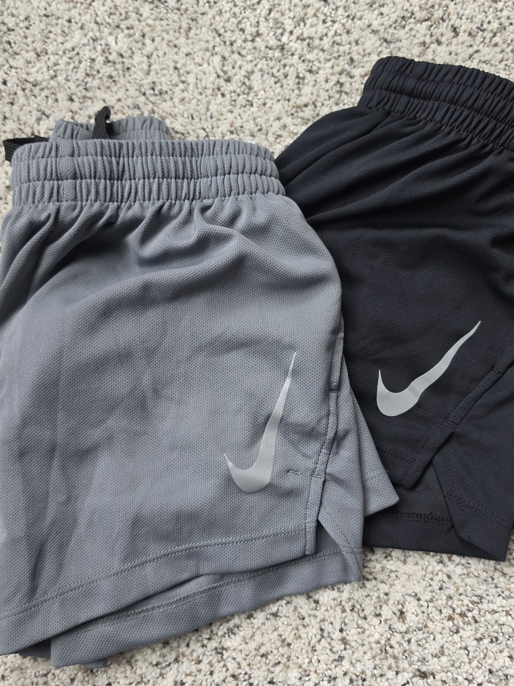 Nike Kids Athletic Shorts — Black & Gray with Silver Swoosh